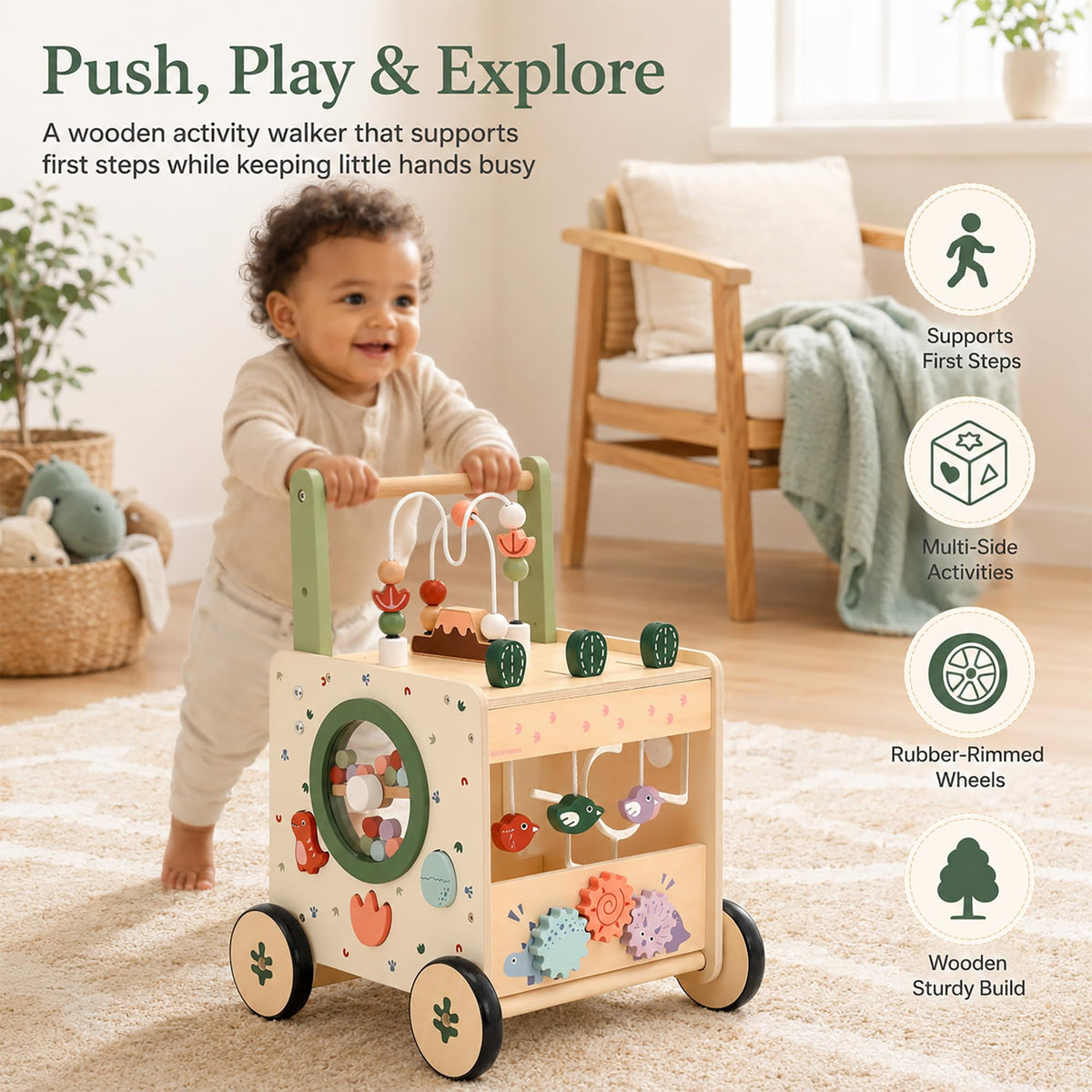 Wooden Baby Walker with Activity Center H50347