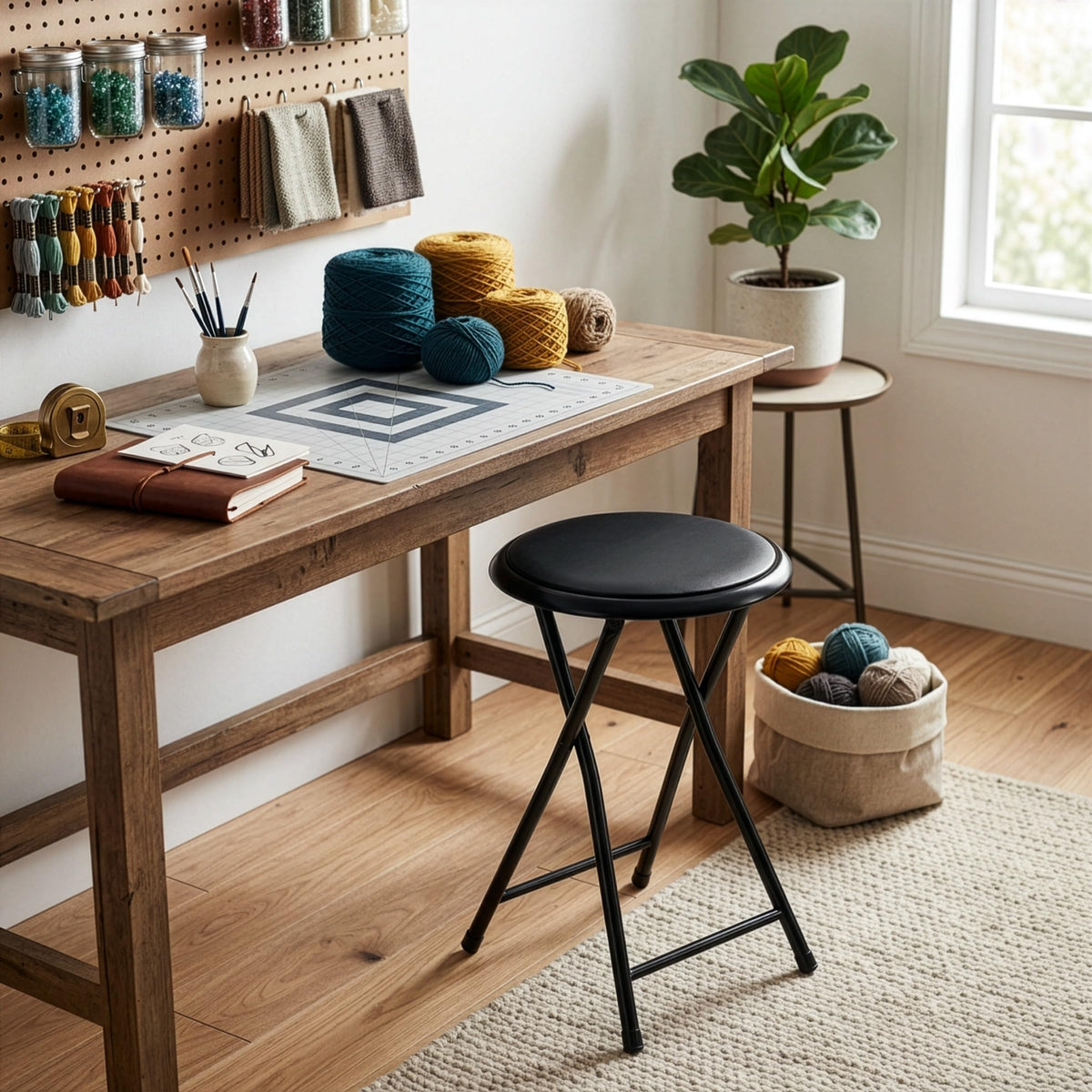 Black 18 Inch Portable Folding Stool T5701