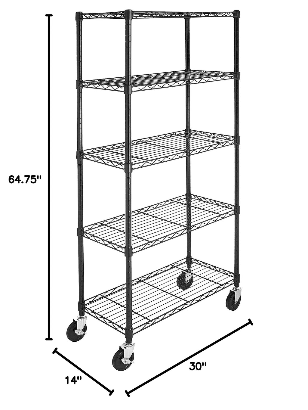 5-Shelf Heavy Duty Adjustable Metal Wire Shelving Storage Rack with Wheel Casters, Black V6441