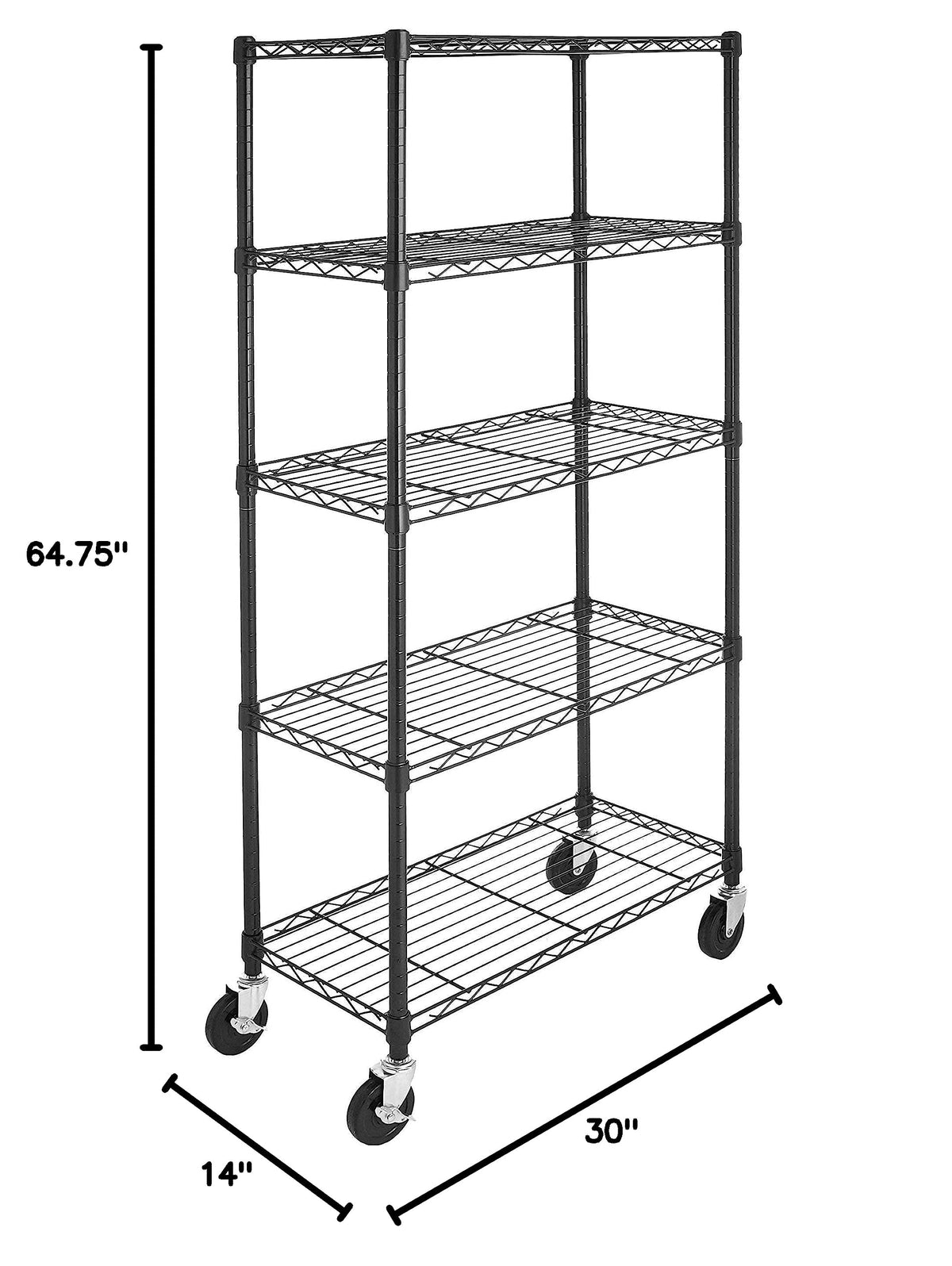 5-Shelf Heavy Duty Adjustable Metal Wire Shelving Storage Rack with Wheel Casters, Black V6441