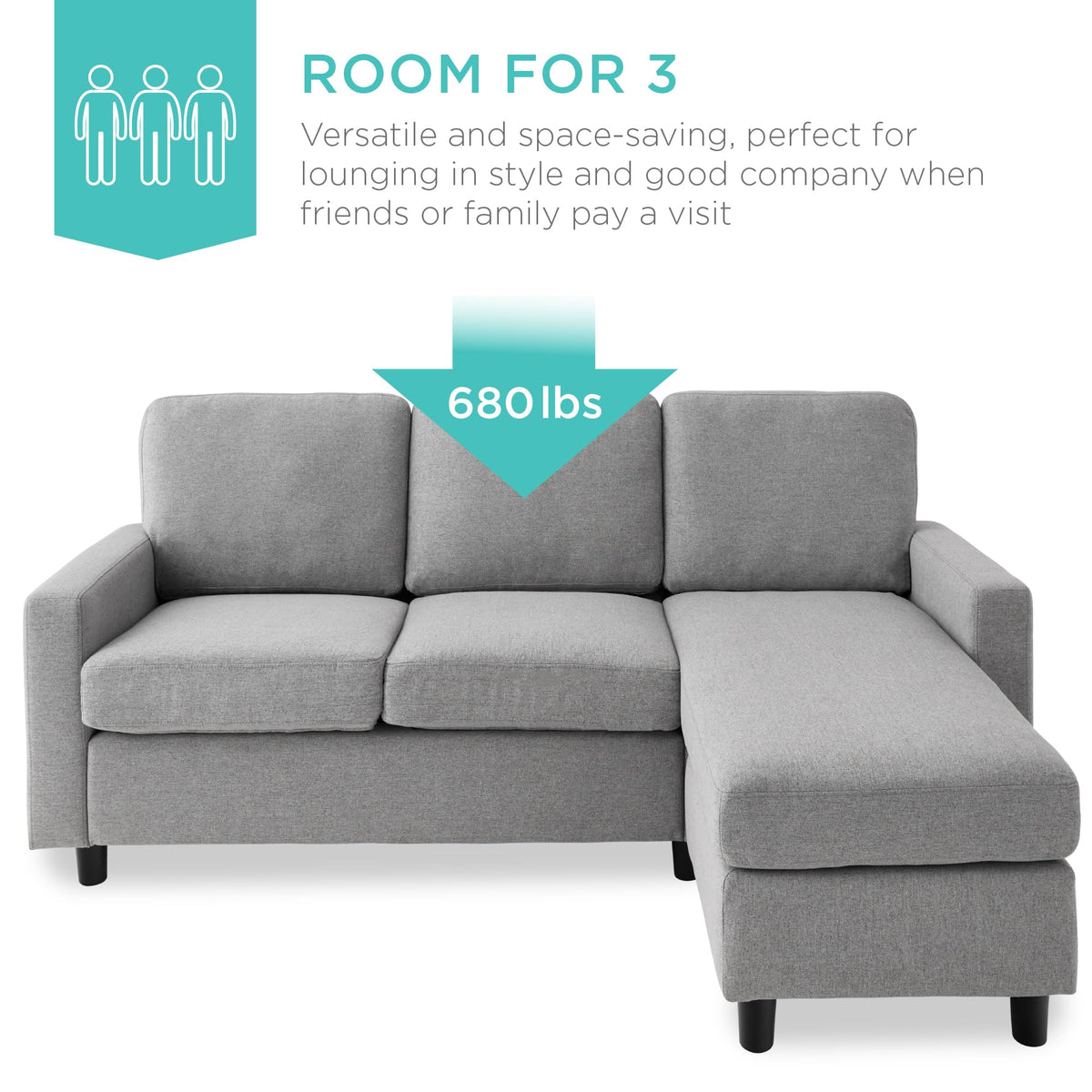 Light Gray Upholstered Sectional Sofa with Chaise R391