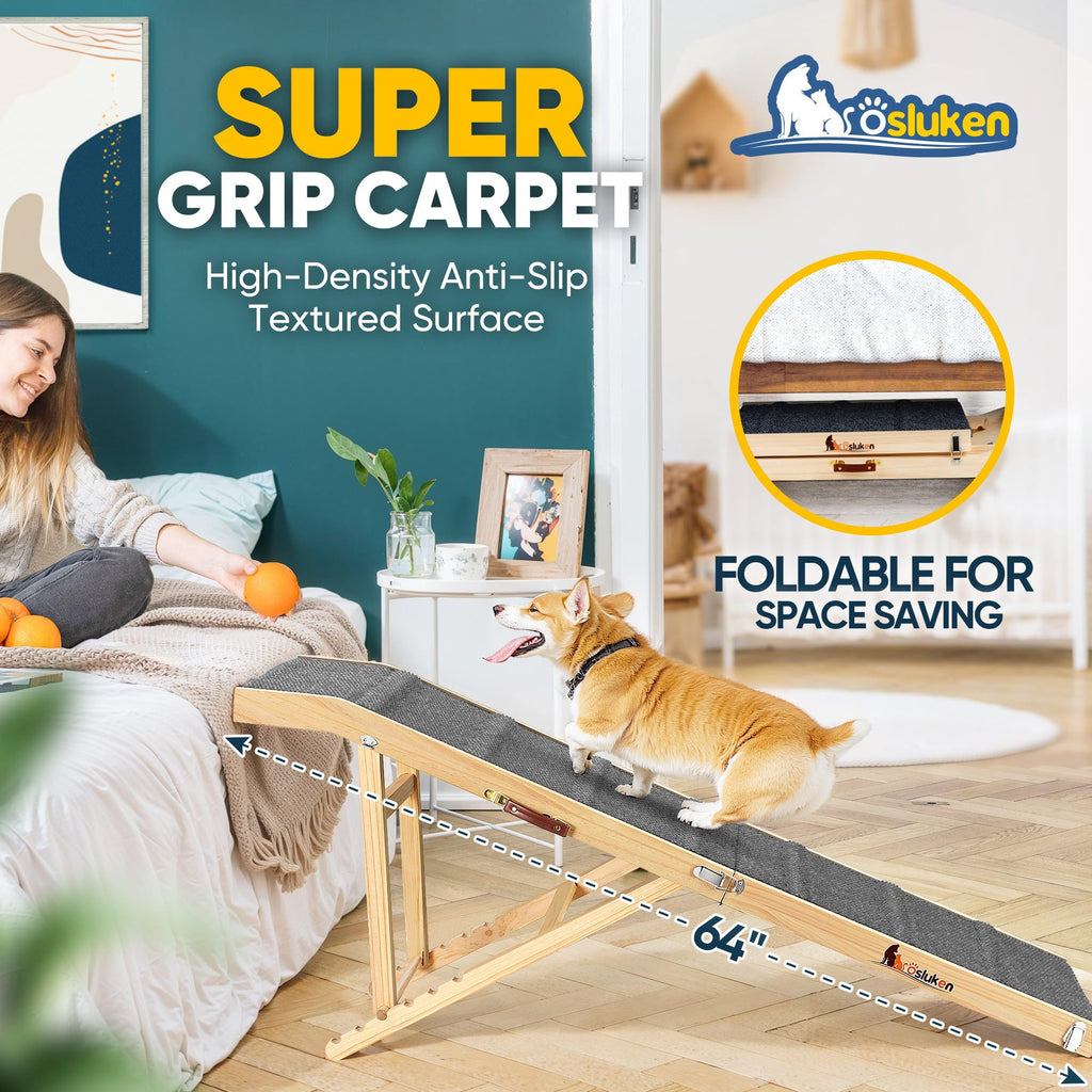 Foldable Dog Ramp with Platform 6 Adjustable Heights Z57624