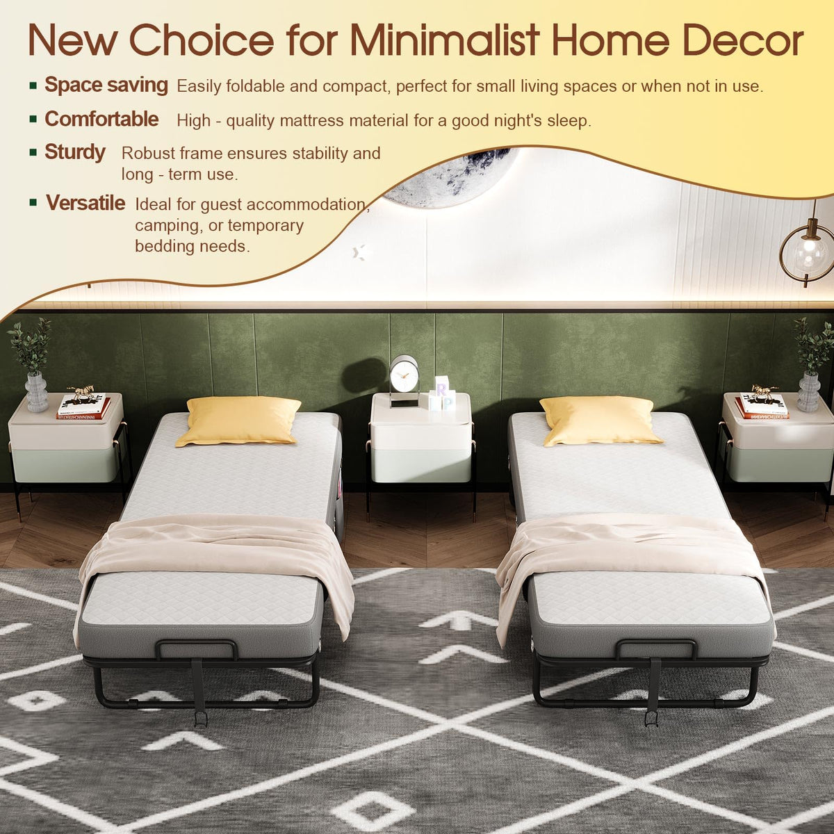 Folding Bed with Mattress, Memory Mattress Metal Frame Single Bed O11149