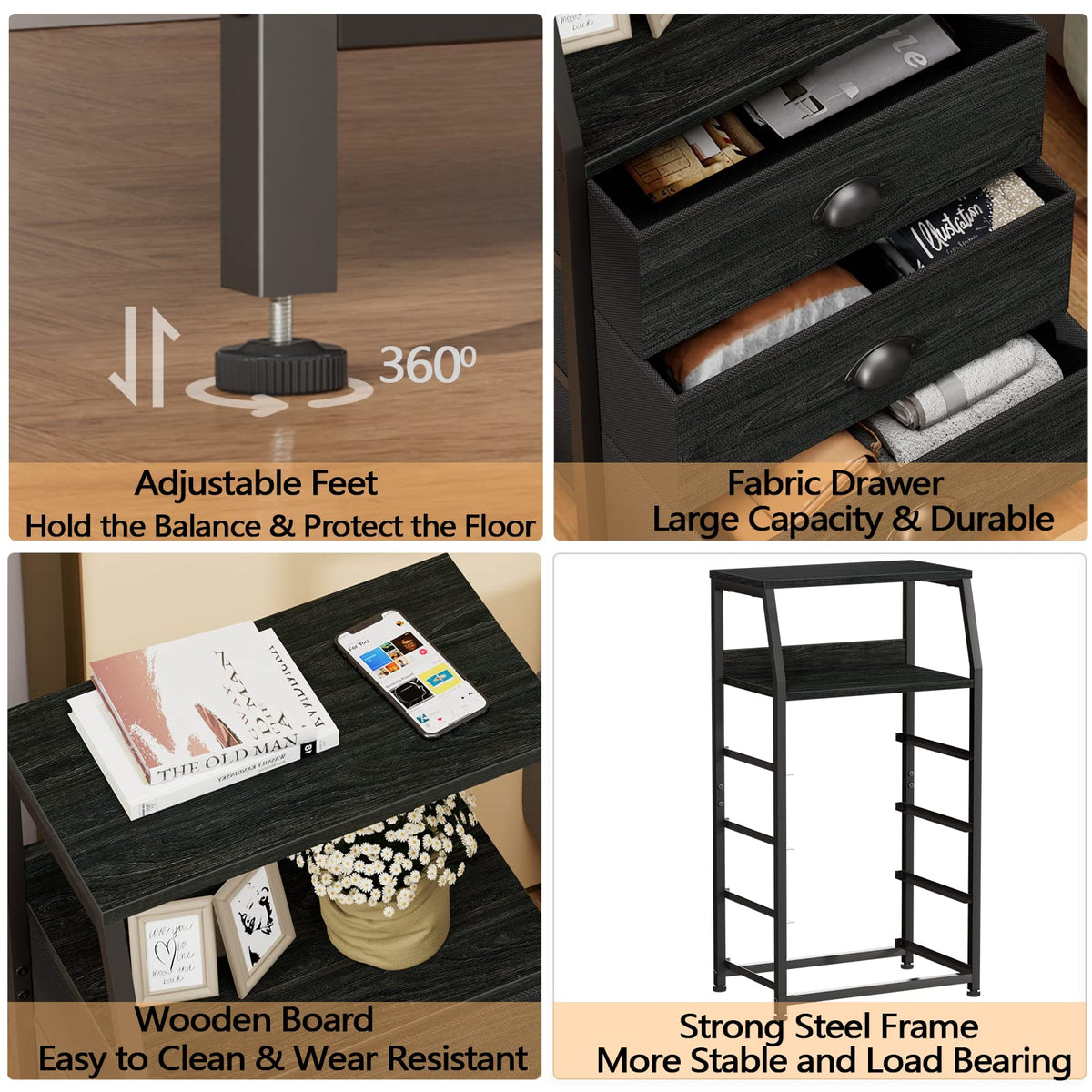 Tall Nightstand with Fabric Drawer B625157