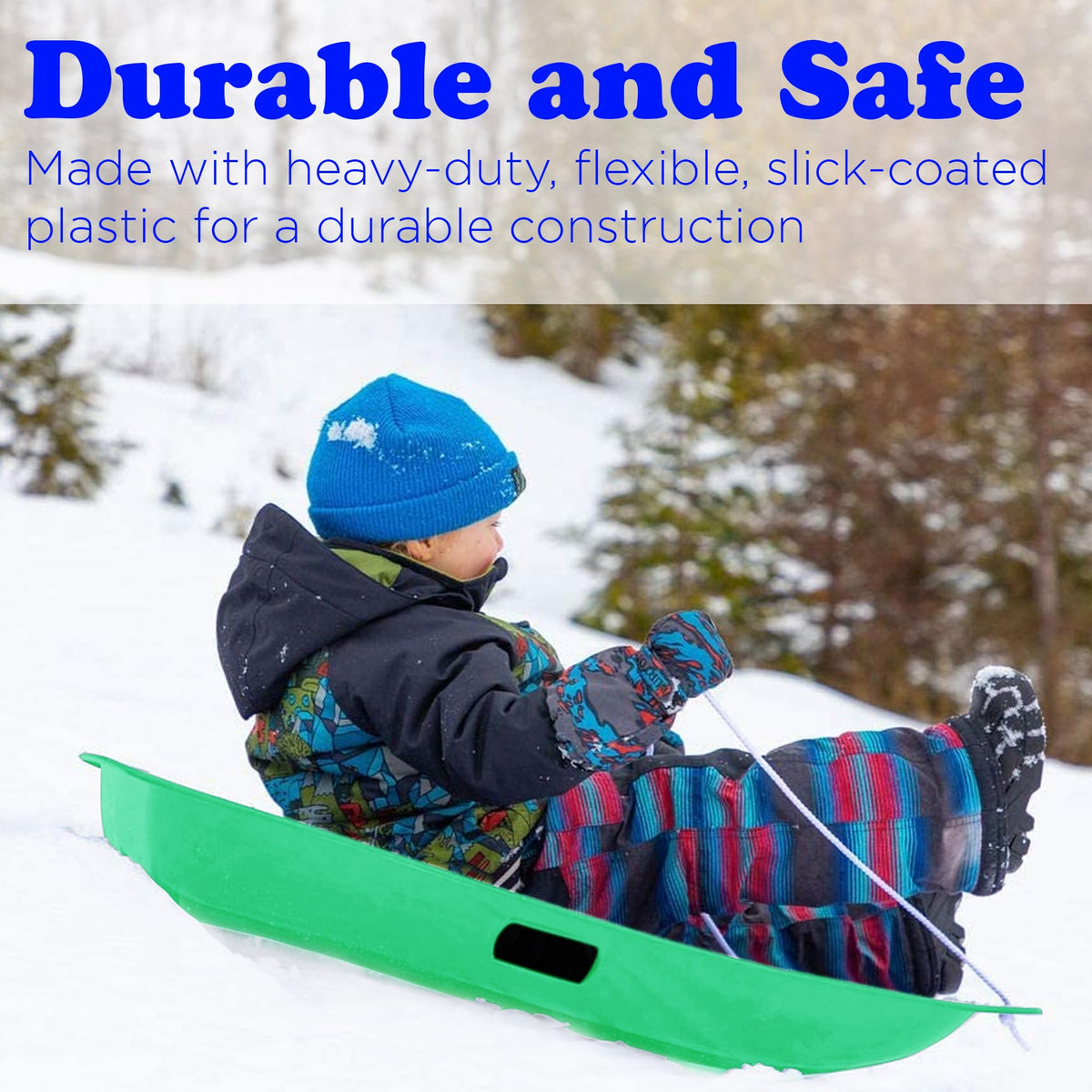 Kids Plastic Snow Sled with Pull Rope and Handles L9059