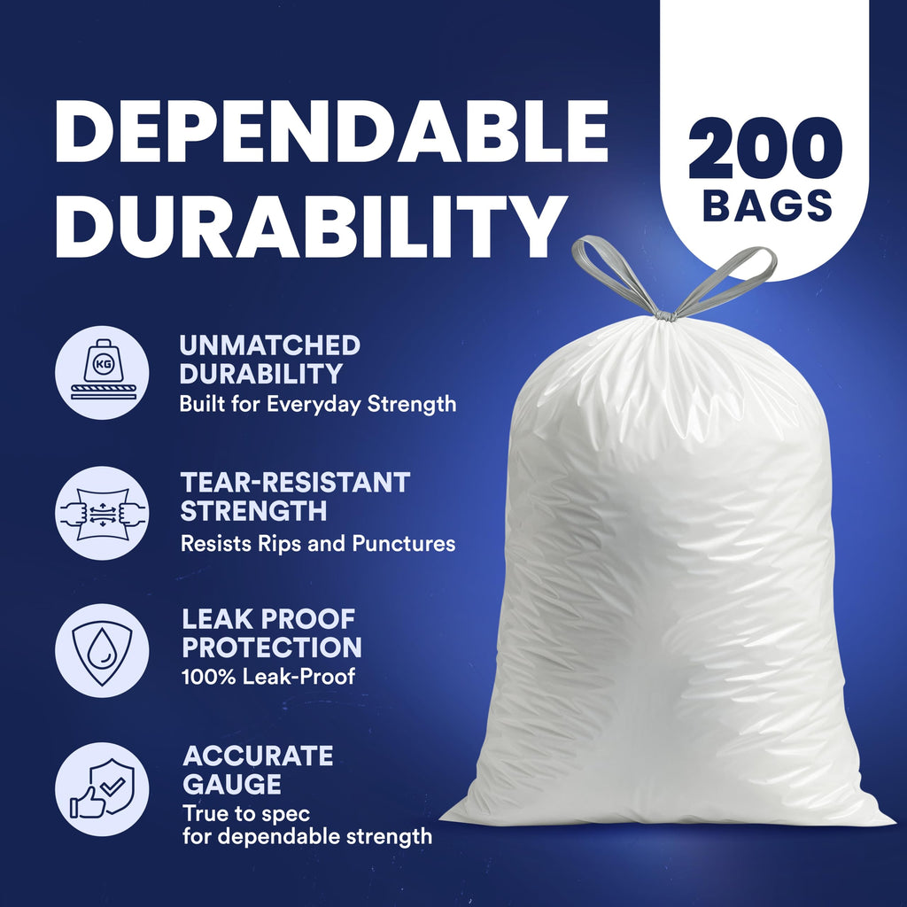 4 Gallon White Drawstring Trash Bags, 200 Count W5313