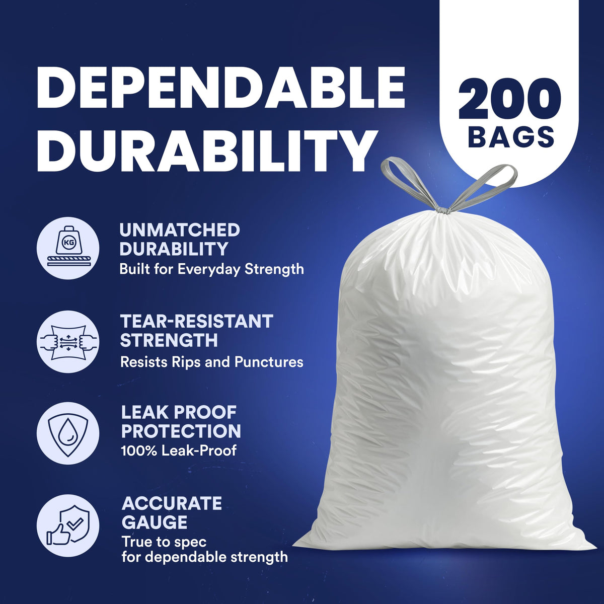 4 Gallon White Drawstring Trash Bags, 200 Count W5313