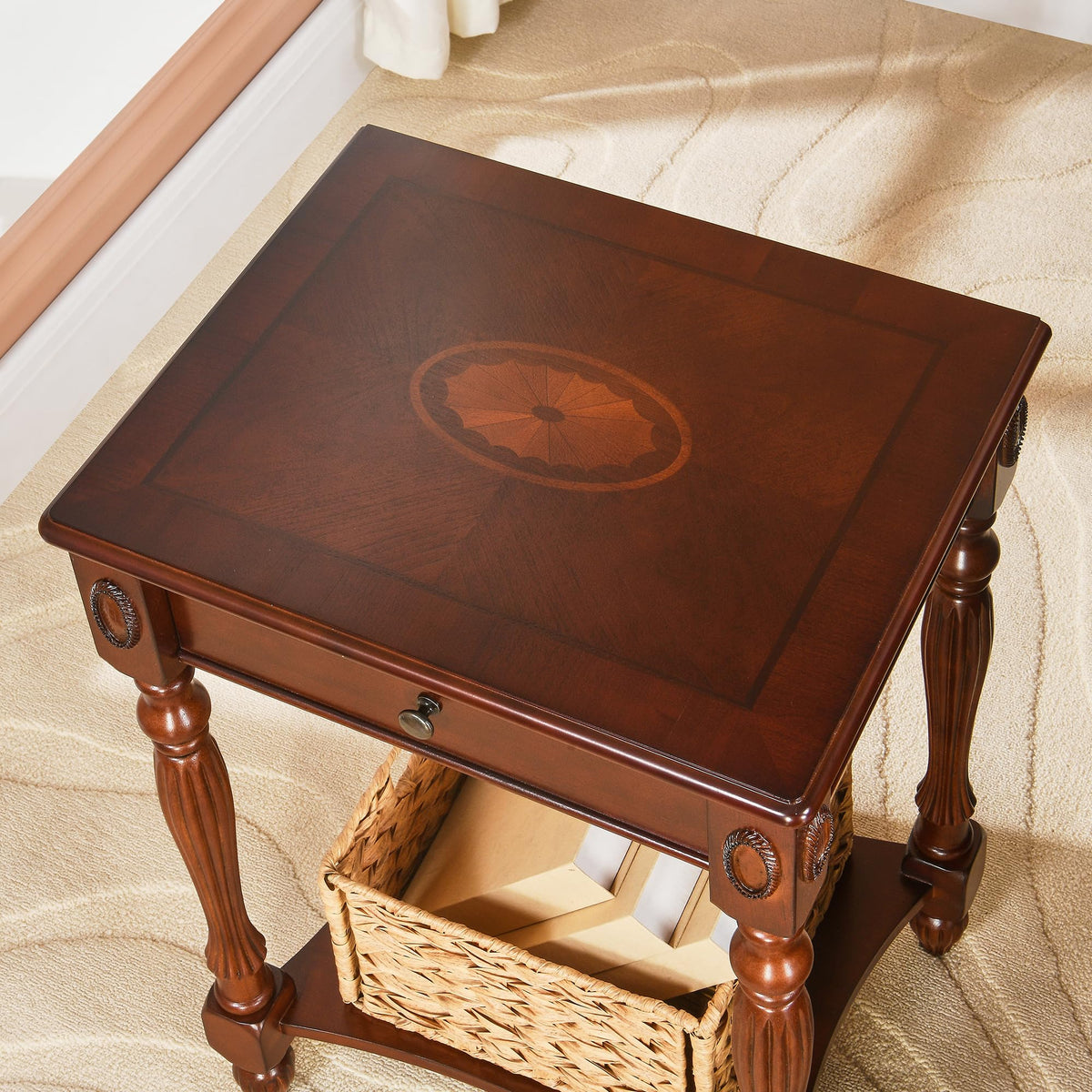 Solid Wood Side Table with Drawer, Cherry Walnut C4750
