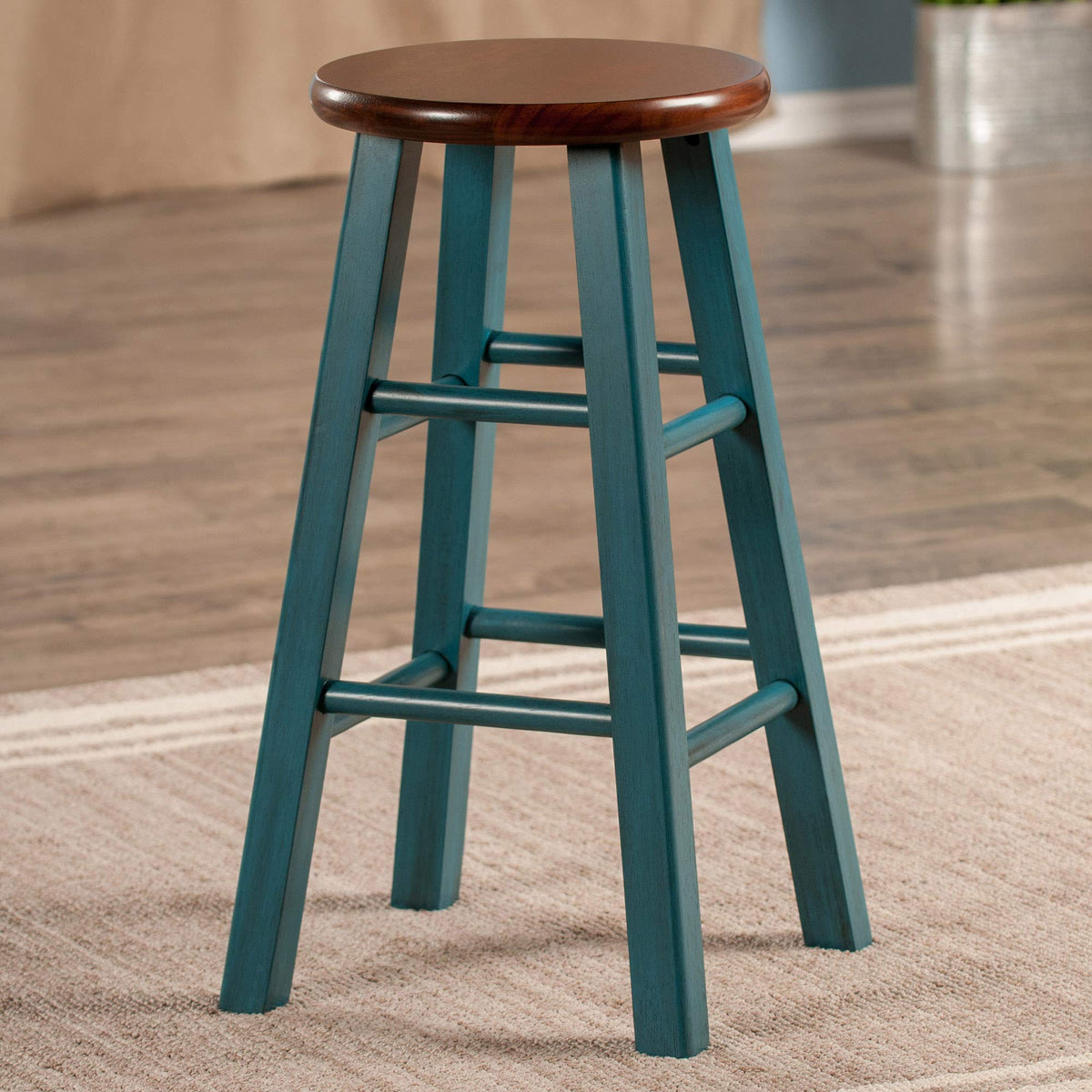 Rustic Teal Walnut Stool C3555