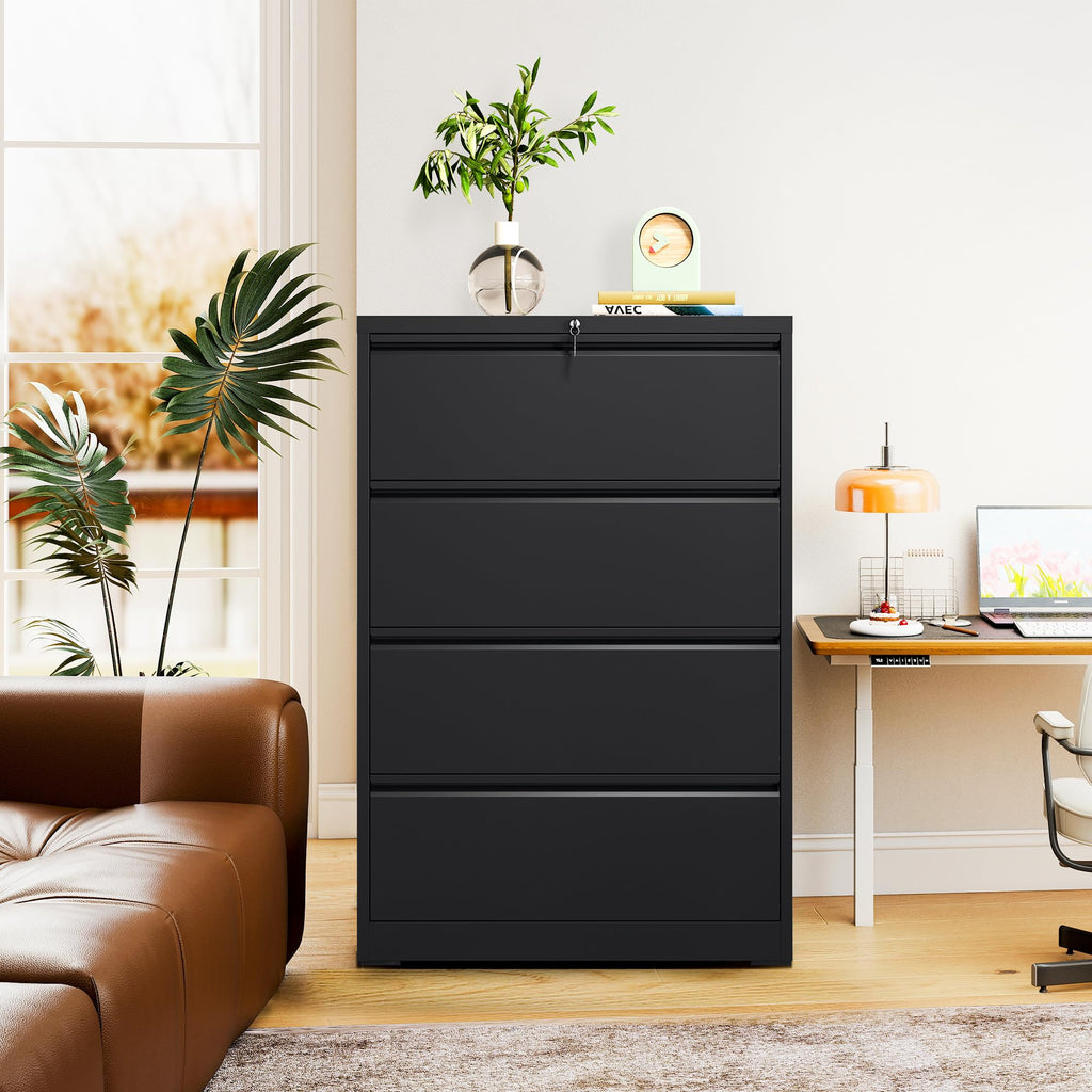 Black 4 Drawer Metal Lateral File Cabinet with Lock Z492973