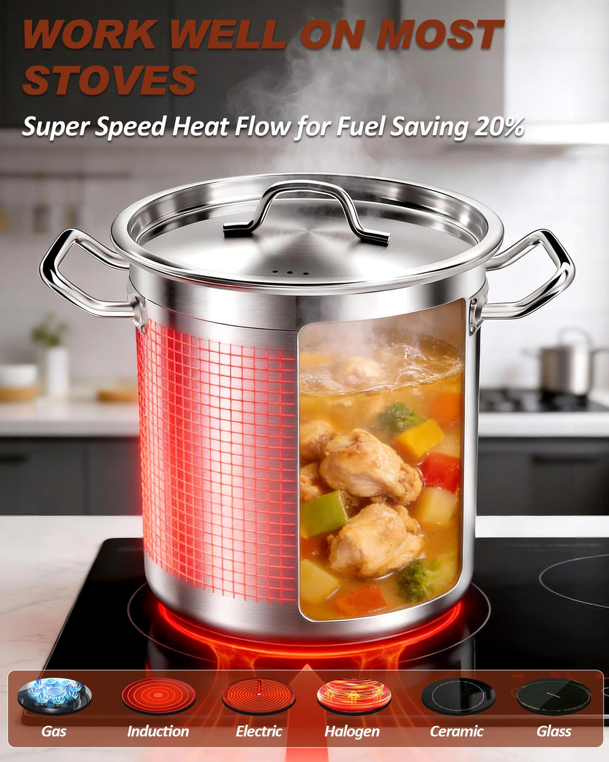 40 Quart Stainless Steel Stock Pot with Lid W326004
