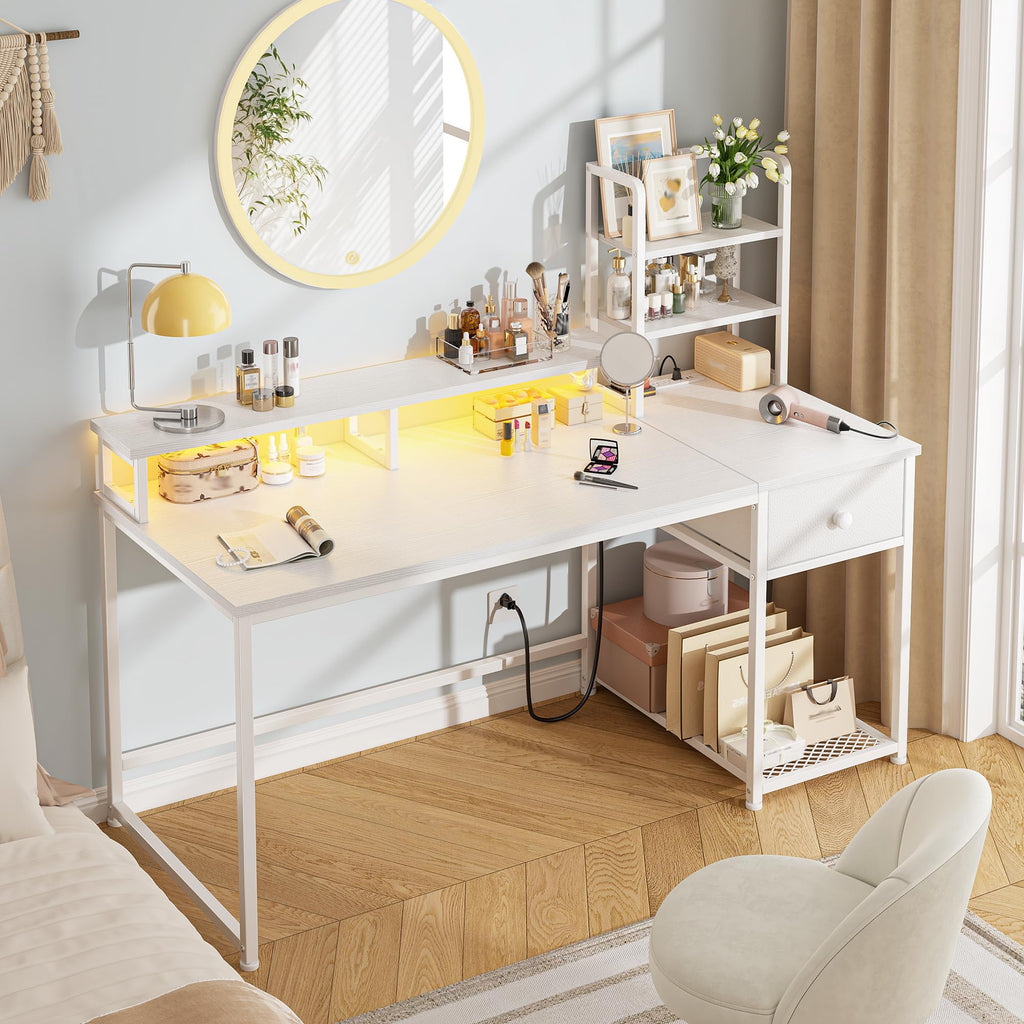 44" White Gaming Desk with Hutch & Shelves W290300