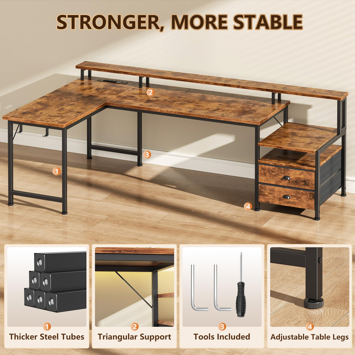 66'' L Shaped Computer Desk with Storage Drawers T668421
