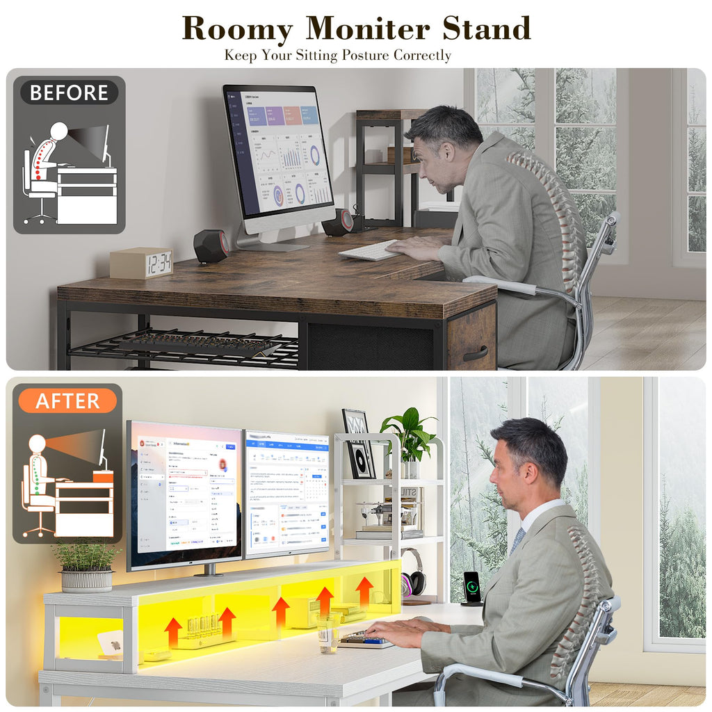44" White Gaming Desk with Hutch & Shelves W290300