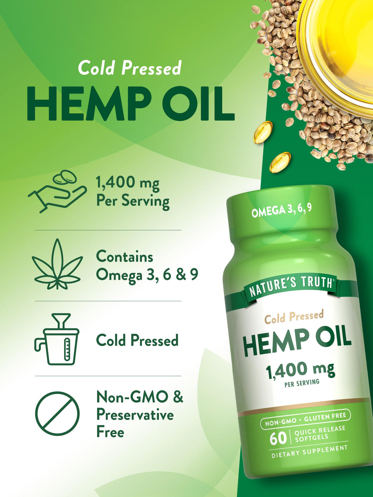 Hemp Oil Softgels 1400mg 60 Count B656051