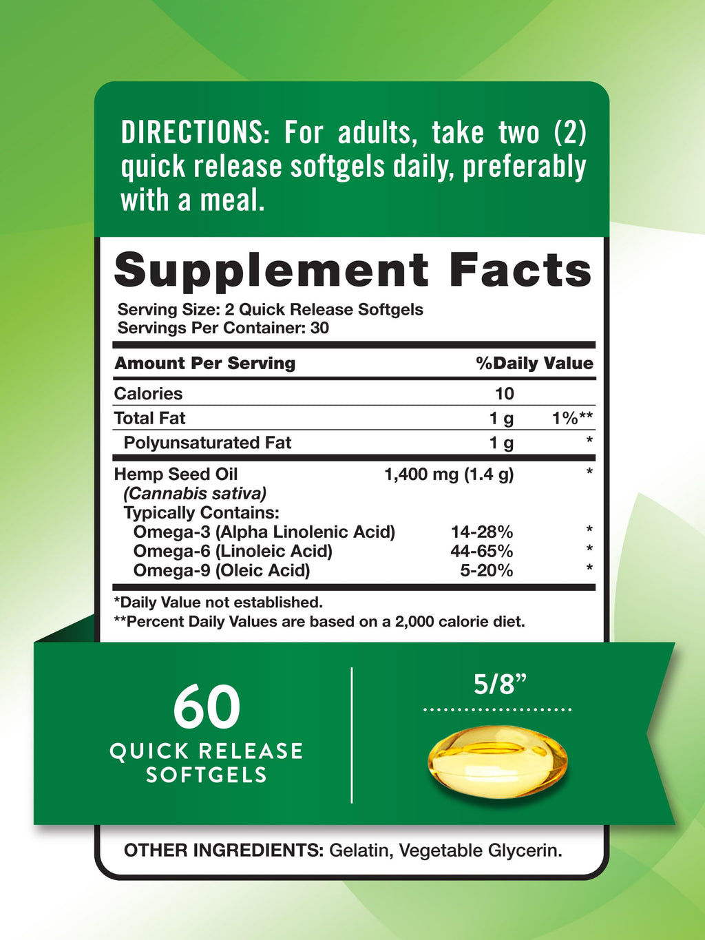 Hemp Oil Softgels 1400mg 60 Count B656051