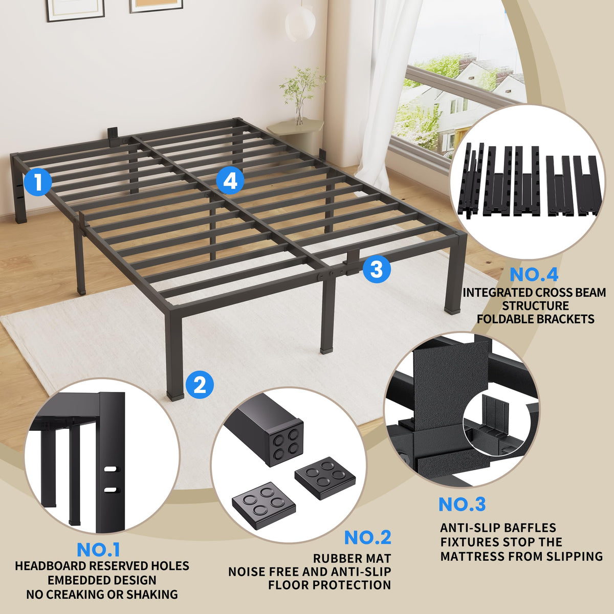 18 Inch King Size Black Metal Bed Frame O7719