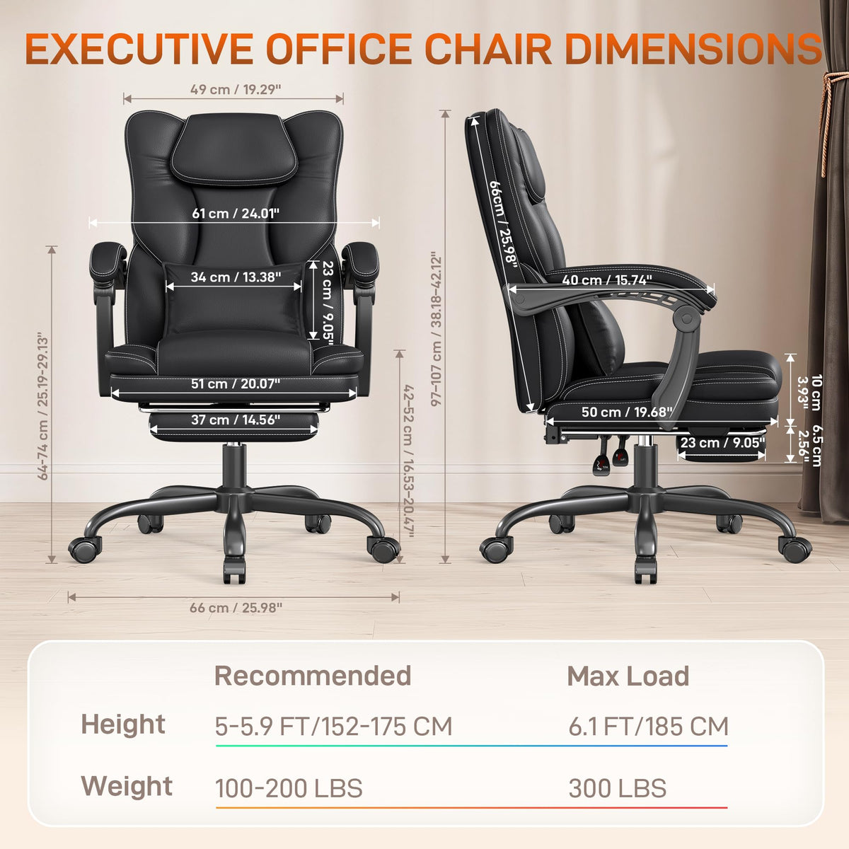 Black Ergonomic Office Chair with Foot Rest Z570