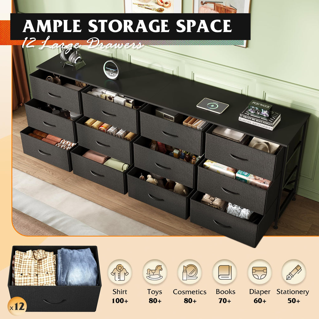 Black 12 Drawer Dresser TV Stand W592