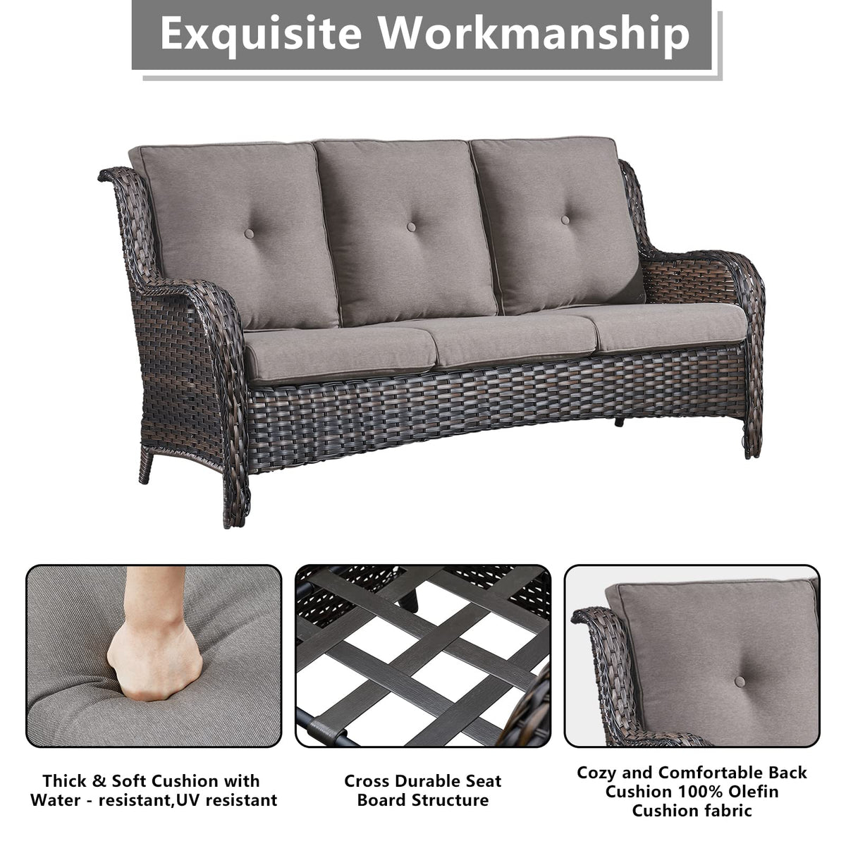5 Piece Rattan Wicker Patio Furniture Set with Swivel Rocker Chairs Ottomans and Sofa N964