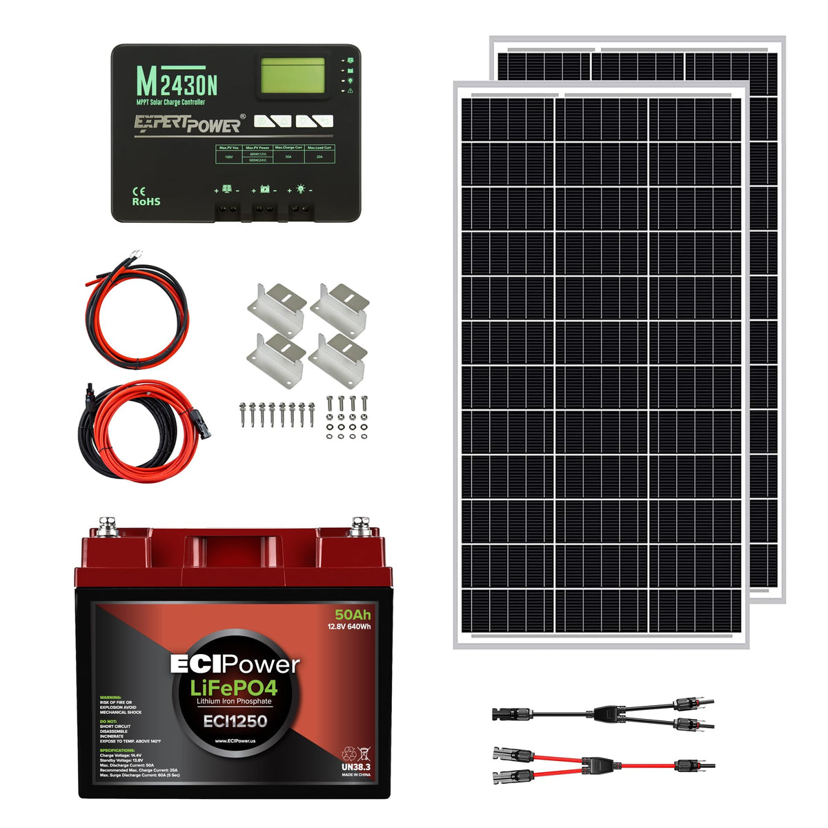 200W 12V Solar Panel Kit with 50Ah LiFePO4 Battery and 30A MPPT Controller L293569