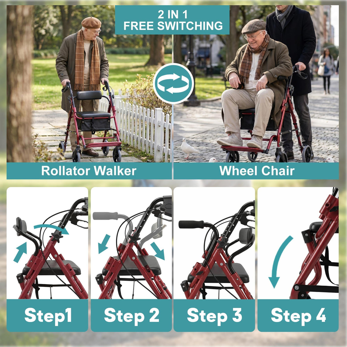 2-in-1 Rollator Walker with Seat F831540