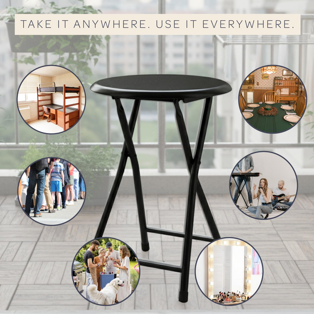Black 18 Inch Portable Folding Stool T5701