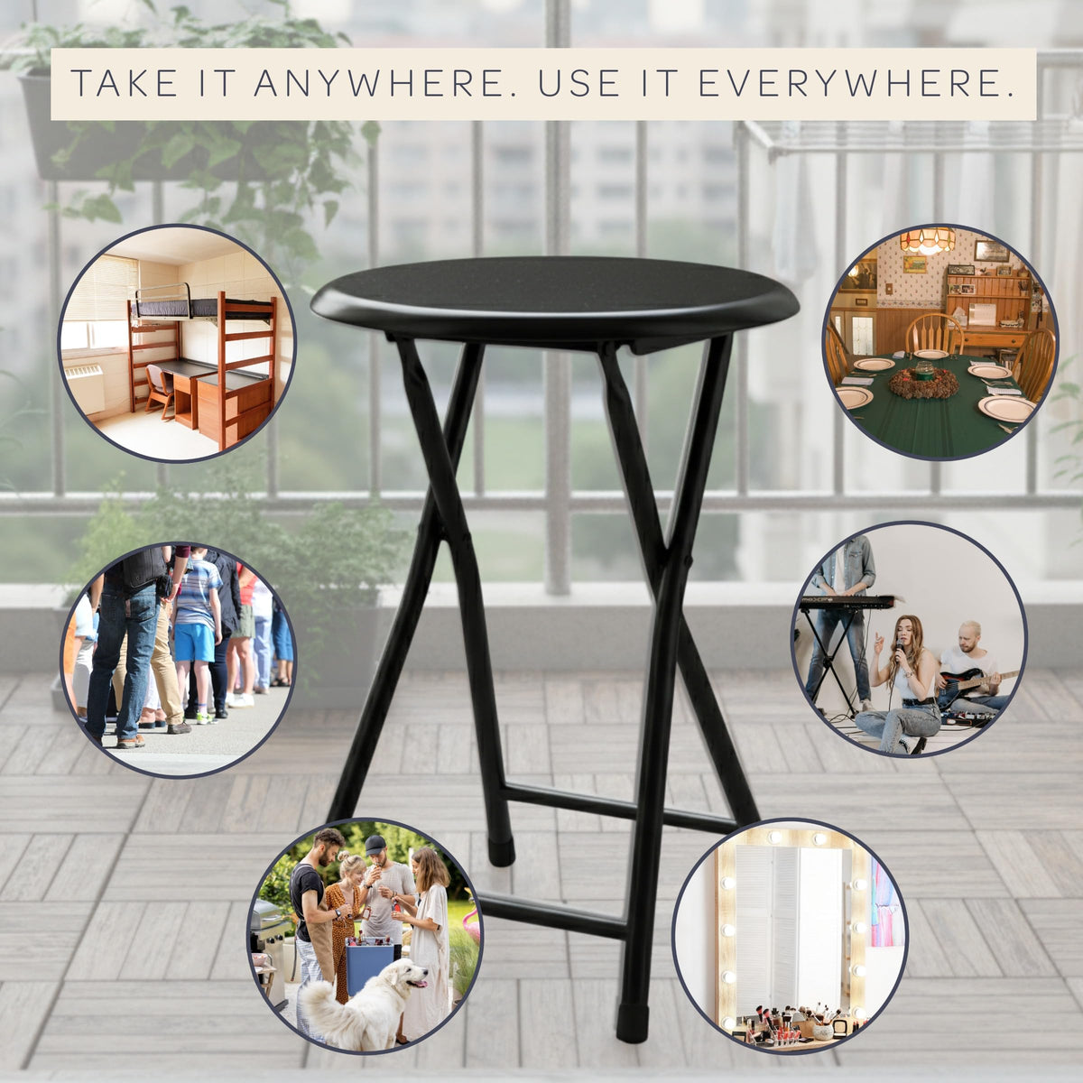 Black 18 Inch Portable Folding Stool T5701