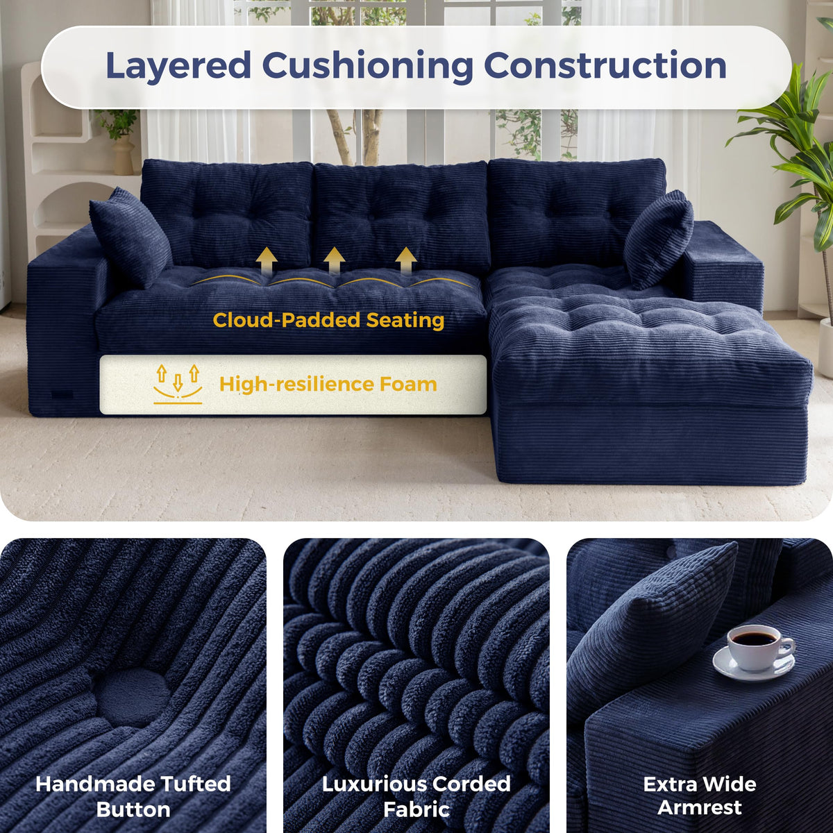 104-Inch L-Shaped Couch with Ottoman L4090
