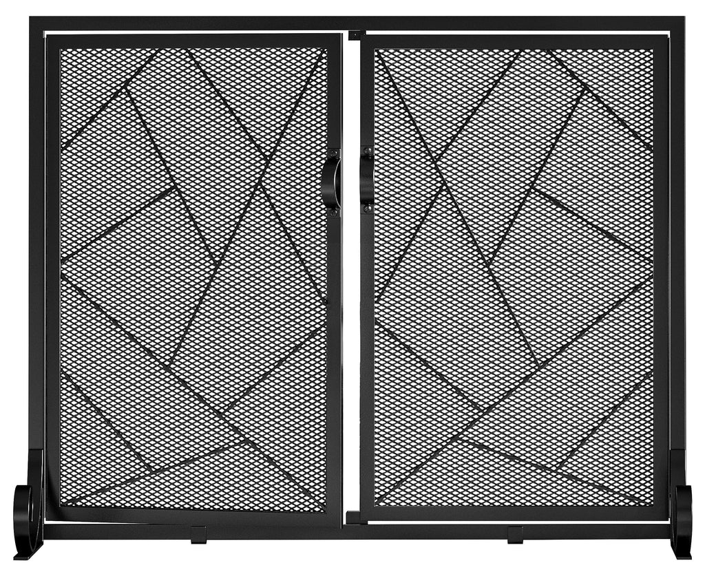 Hinged Fireplace Screen Iron Frame Fire Guard J5239
