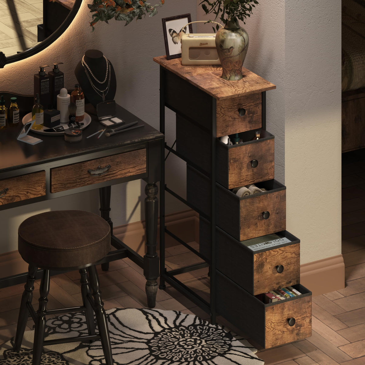 Narrow 5 Drawers Fabric Dresser P95893