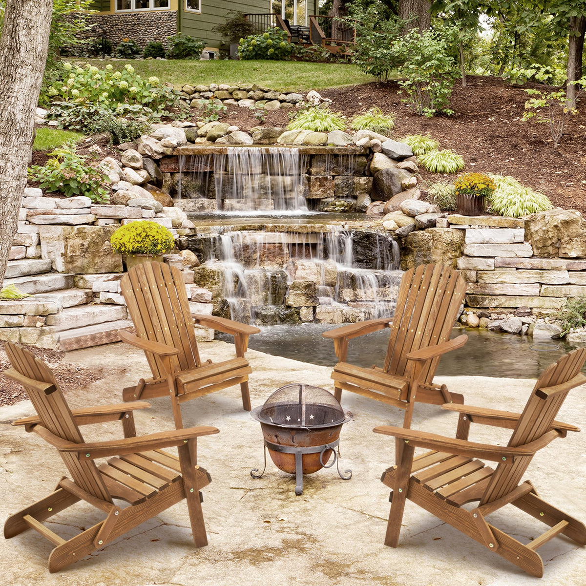 Adirondack Chair Set of 2 Wooden Folding Outdoor Chair O25754