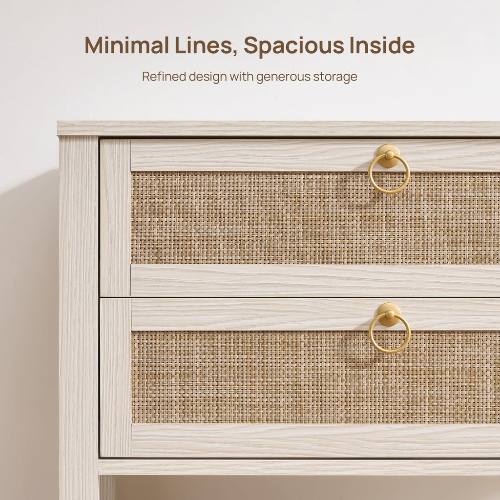 White Rattan Nightstand with 2 Drawers W928