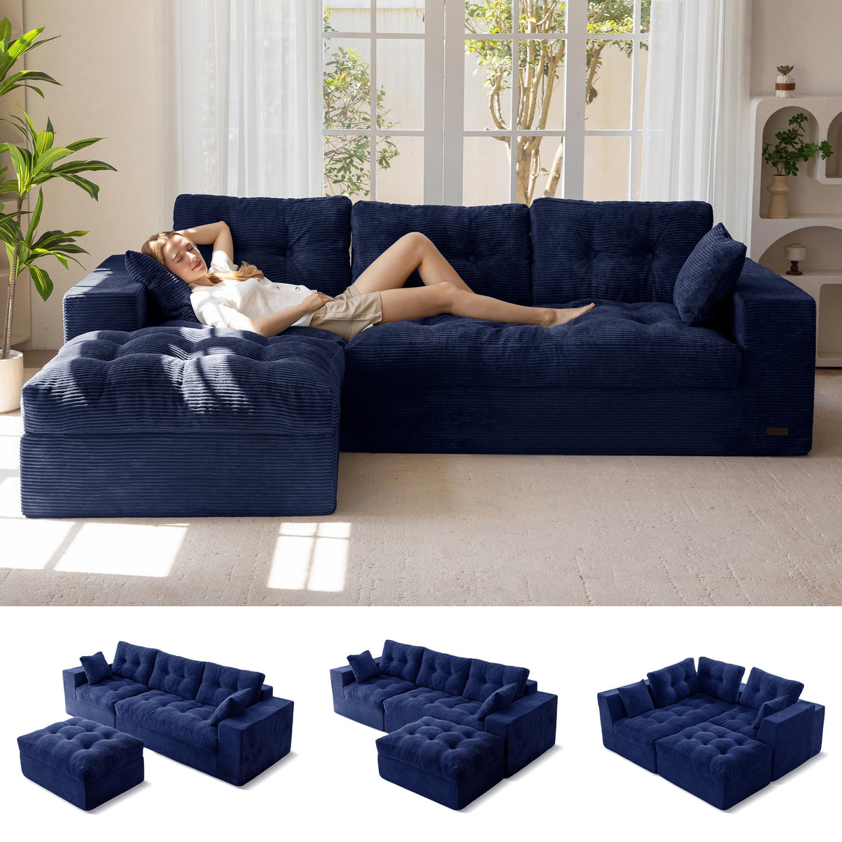 104-Inch L-Shaped Couch with Ottoman L4090