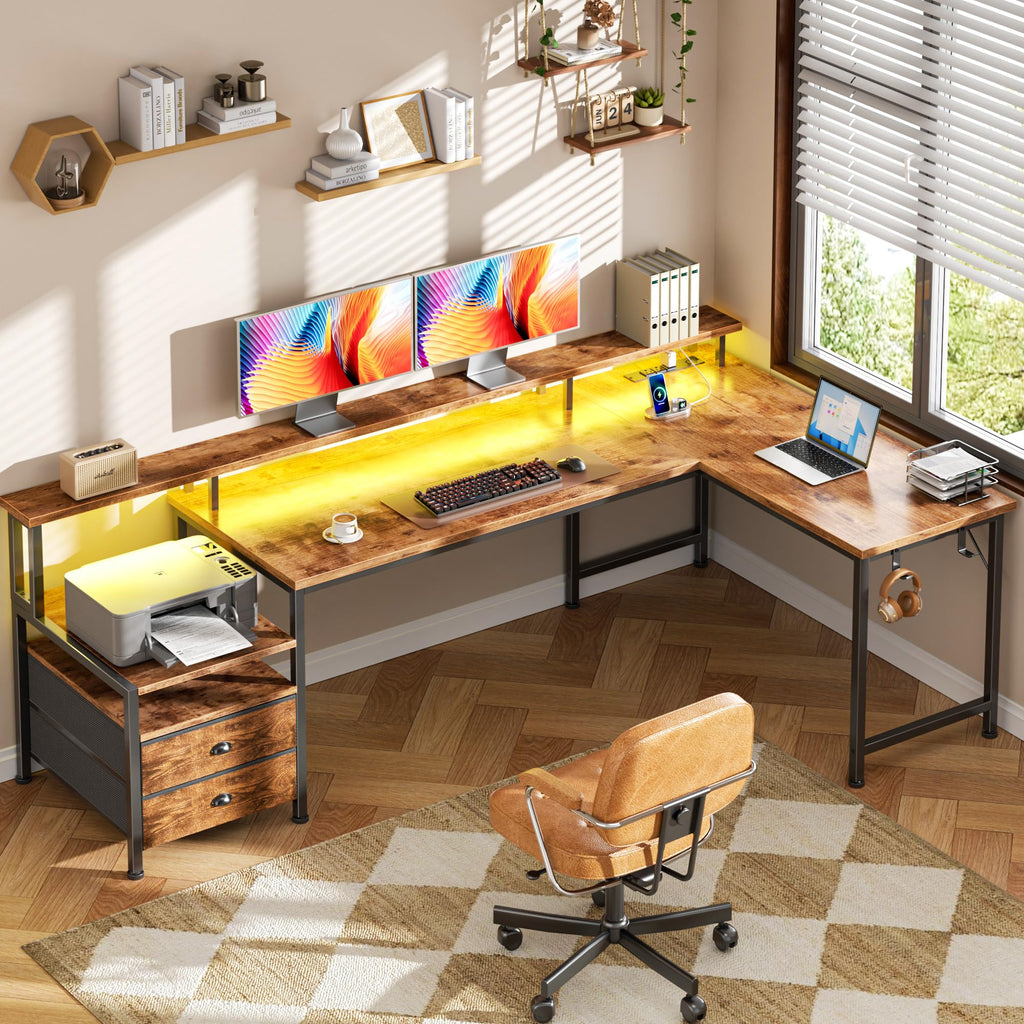 66'' L Shaped Computer Desk with Storage Drawers T668421