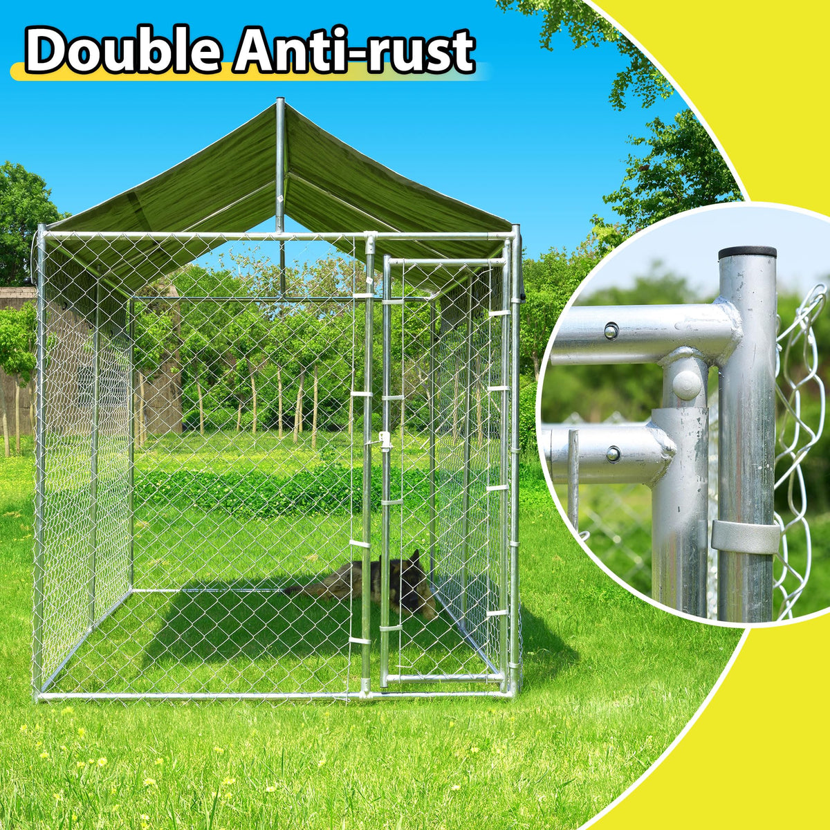 Heavy Duty Galvanized Steel Dog Kennel with Lockable Door and Water-Resistant Roof E930