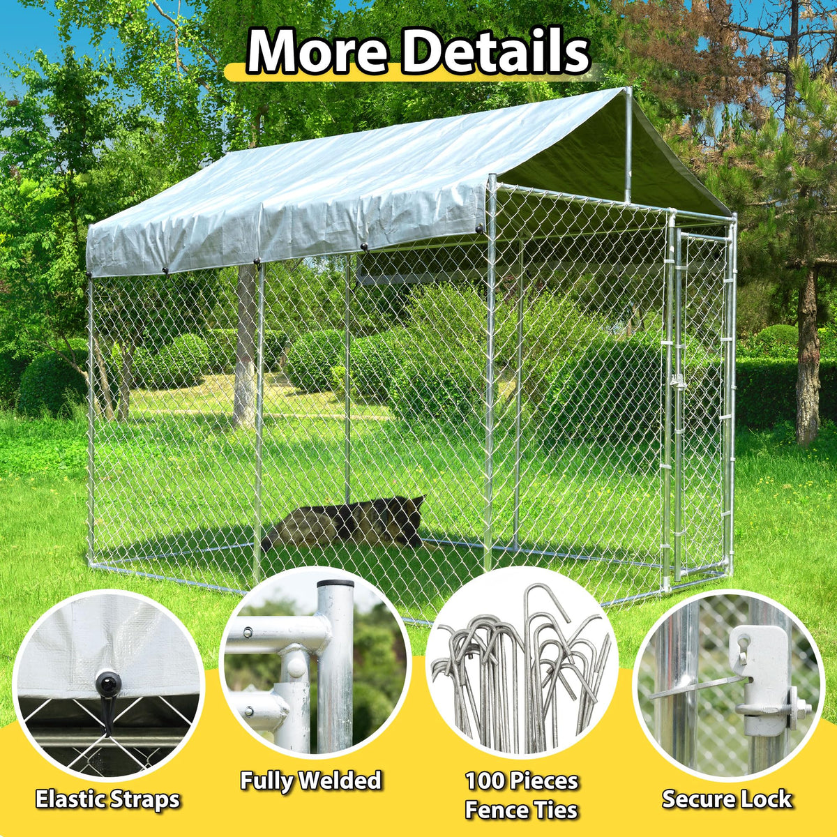 Heavy Duty Galvanized Steel Dog Kennel with Lockable Door and Water-Resistant Roof E930