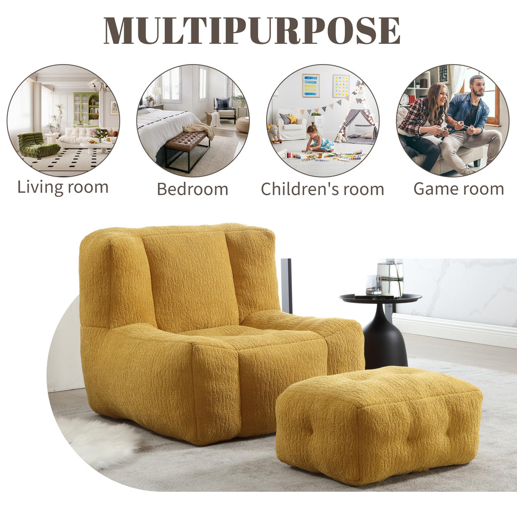 Yellow Memory Foam Bean Bag Chair with Ottoman K4940