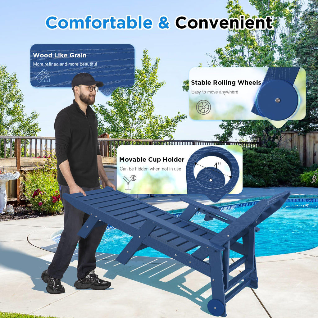 Set of 2 Outdoor Chaise Lounge Chairs with Wheels & Cup Holder Q4280