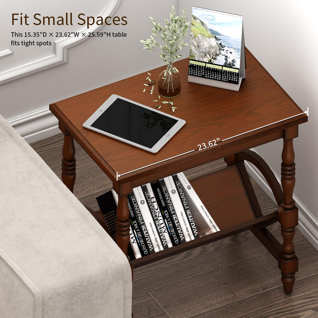 Wood End Table with Magazine Rack and Rubberwood Legs O856