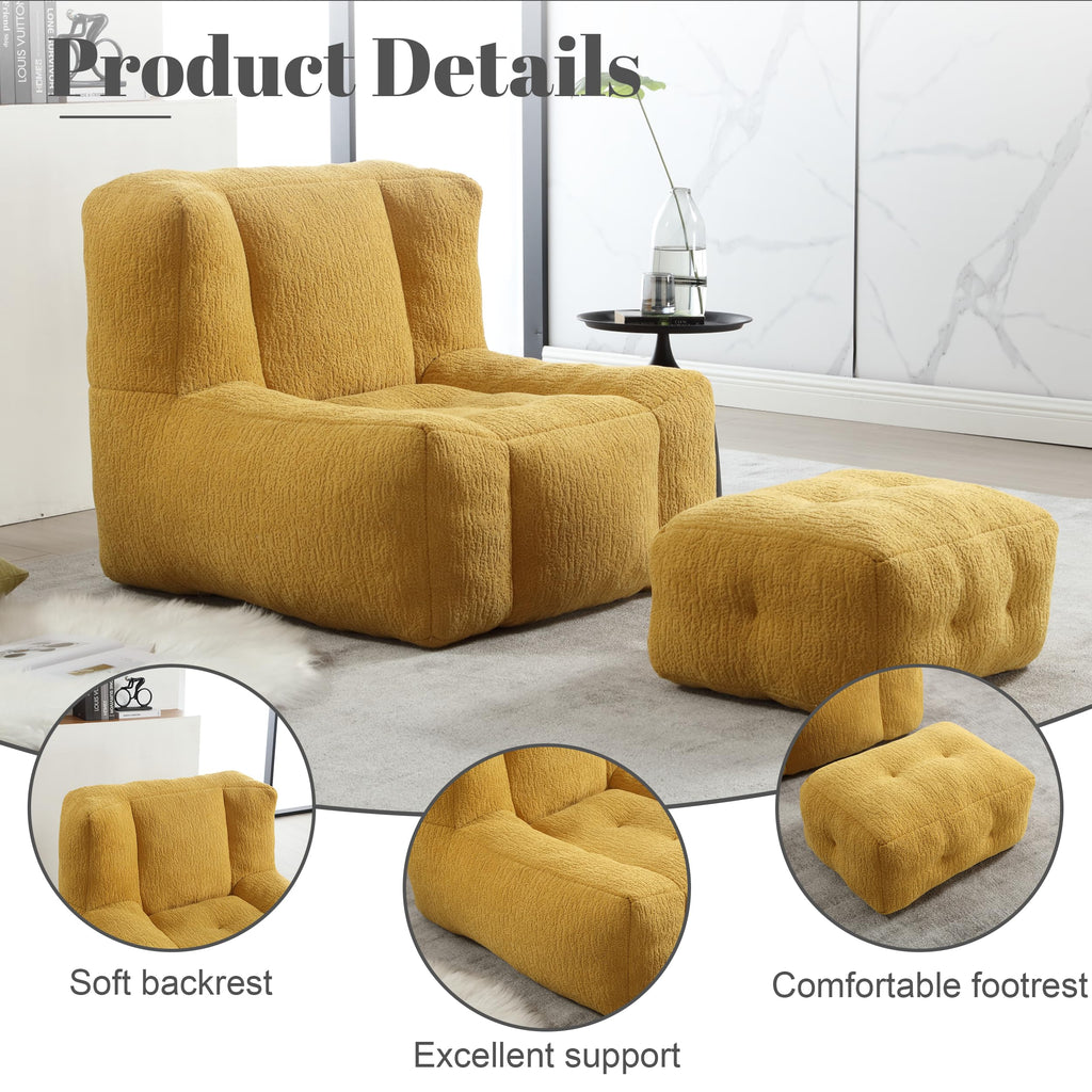 Yellow Memory Foam Bean Bag Chair with Ottoman K4940