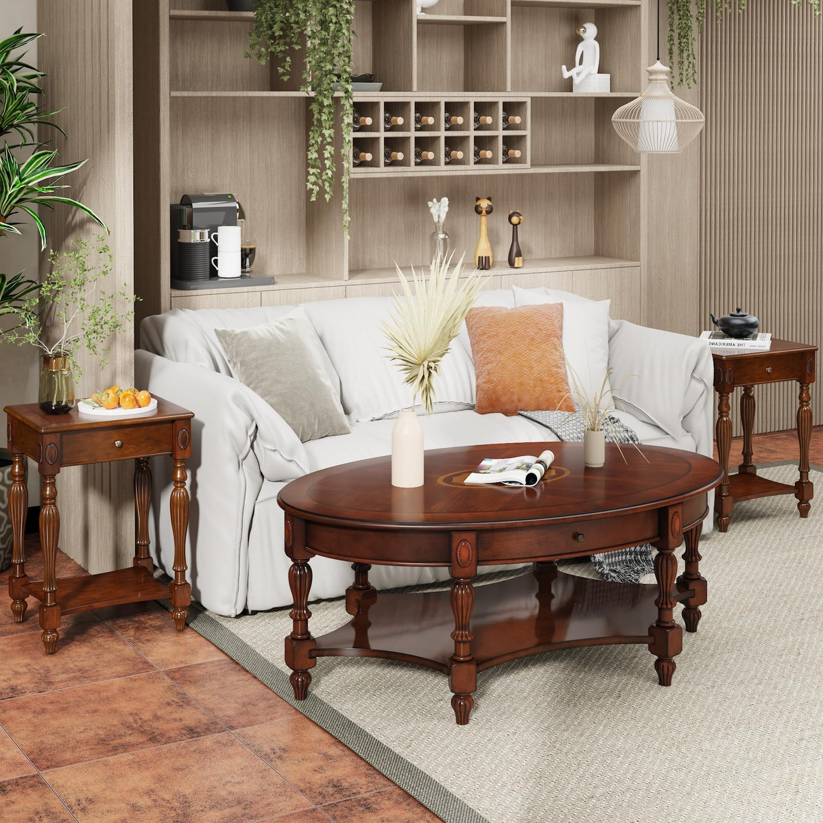 Solid Wood Side Table with Drawer, Cherry Walnut C4750