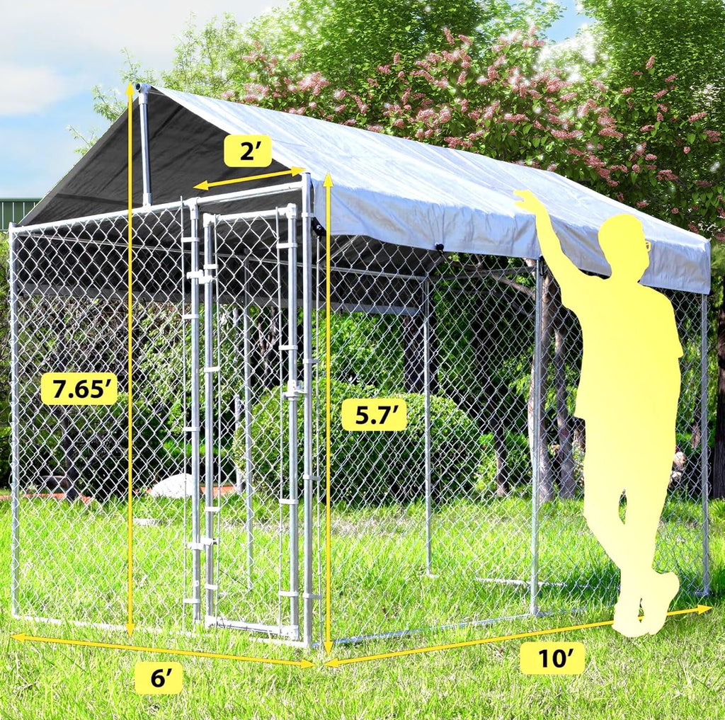 Heavy Duty Galvanized Steel Dog Kennel with Lockable Door and Water-Resistant Roof E930
