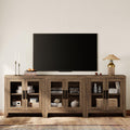 Brown Wood TV Stand with Glass Doors and Storage M436598