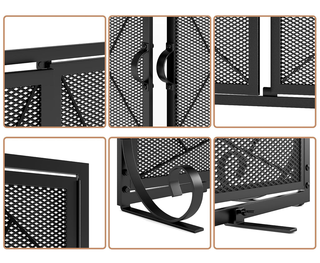 Hinged Fireplace Screen Iron Frame Fire Guard J5239