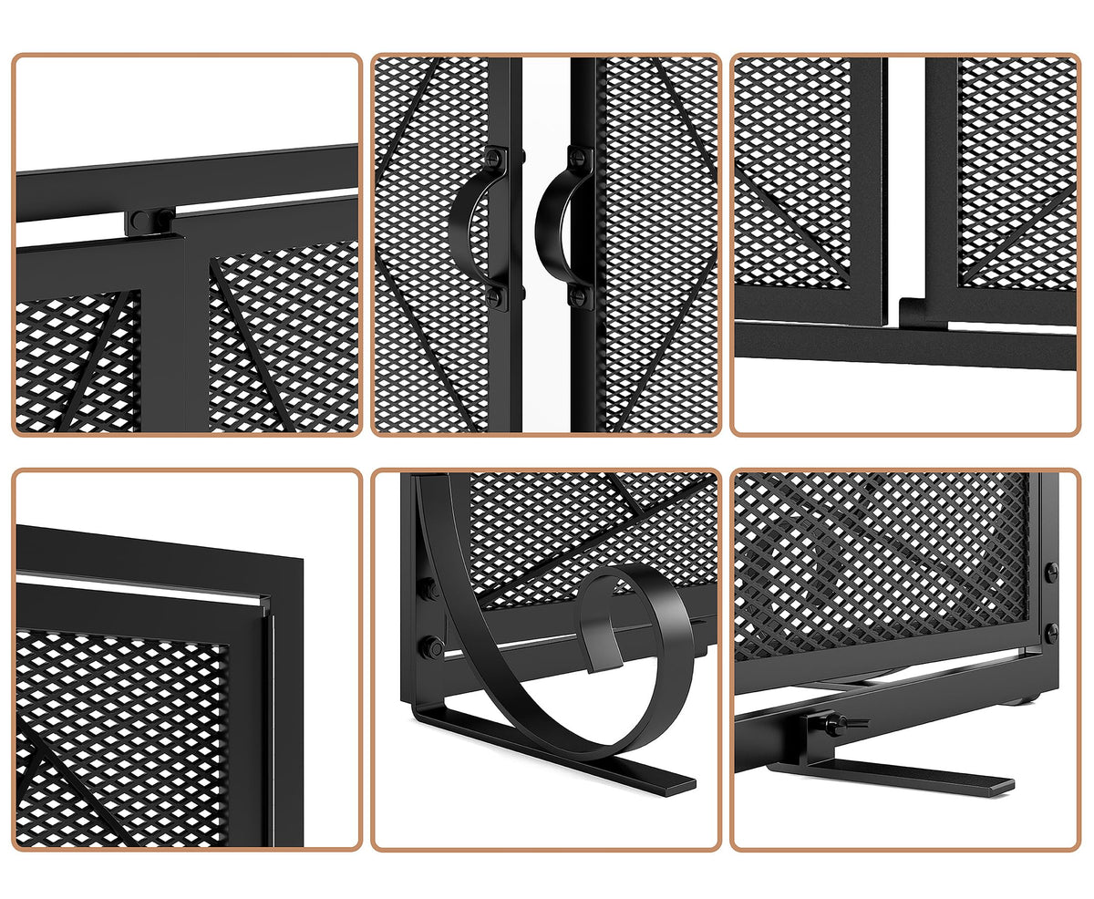Hinged Fireplace Screen Iron Frame Fire Guard J5239