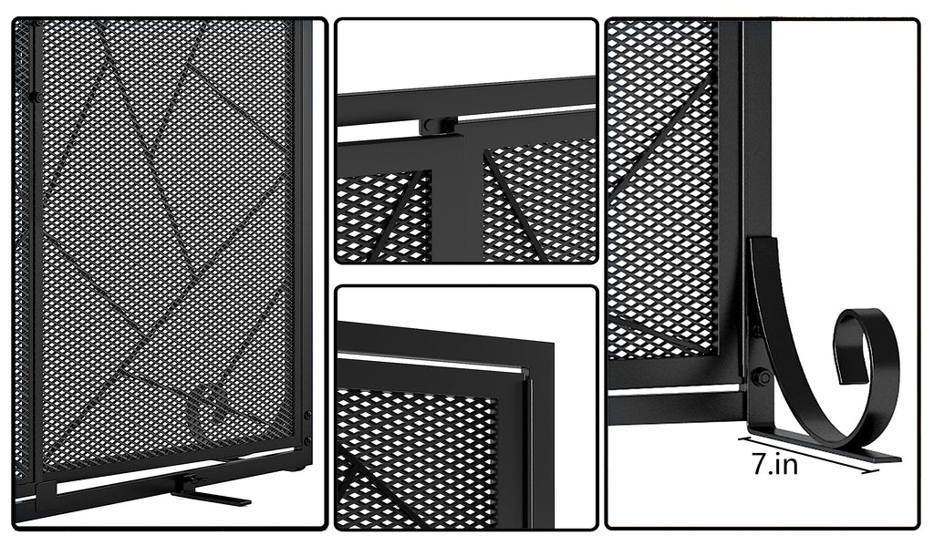 Hinged Fireplace Screen Iron Frame Fire Guard J5239