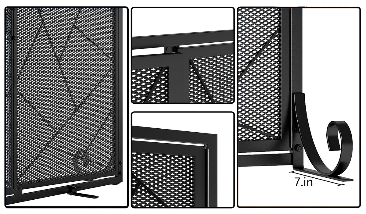 Hinged Fireplace Screen Iron Frame Fire Guard J5239