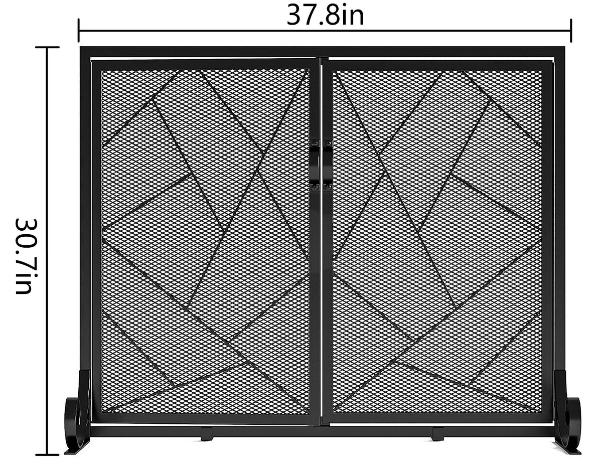 Hinged Fireplace Screen Iron Frame Fire Guard J5239