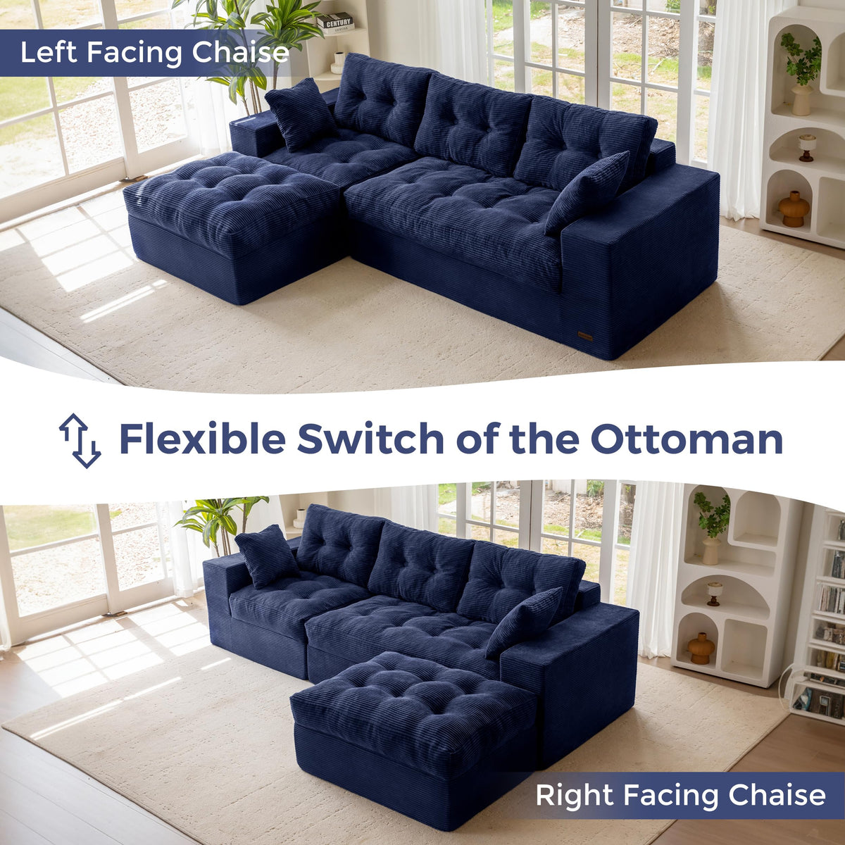 104-Inch L-Shaped Couch with Ottoman L4090